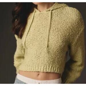 Pilcro Anthropologie‎ Sailcloth Hooded Sweatshirt Cropped Loose Knit Green Small